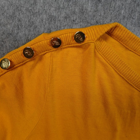 Ralph Lauren Top Womens Small Long Sleeve Ruffle Cuff Gold Button Crew Neck - Picture 2 of 11
